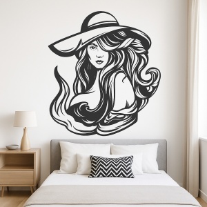 Sticker De Perete Fata Cu Palarie