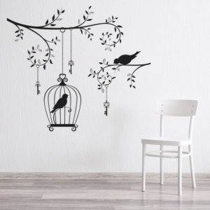 Sticker Vintage Bird Cage Tree Branch - Img 3