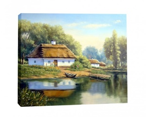 Tablou Canvas Efect Pictura - Casa Langa Lac