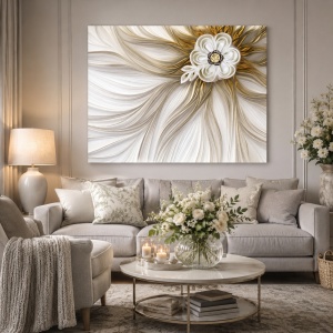 Tablou Canvas Flower In Satin And Gold