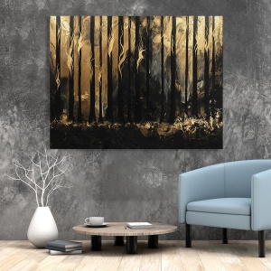 Tablou Canvas Modern Abstract - Golden forest in flames - Img 2