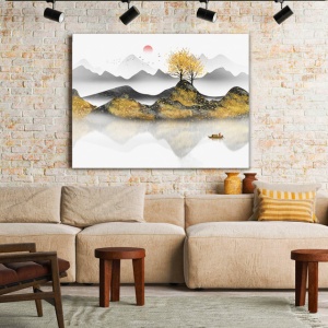 Tablou Canvas Red Sun Over The Misty Mountains