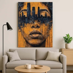 Tablou Canvas - Urban art portrait in black and orange - Img 3