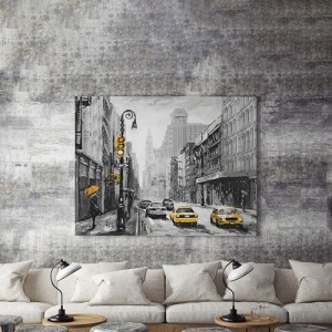 Tablou Canvas Yellow Cabs On A Rainy Day - Img 3