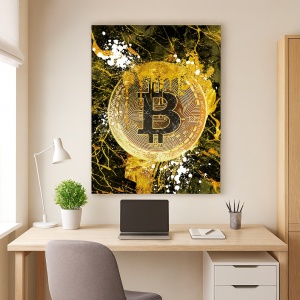 Tablou Motivational - Bitcoin (golden marble splash)