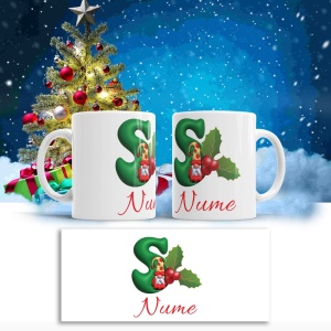 Cana De Craciun - Litere cu gnomi S (nume personalizat)