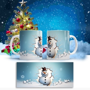 Cana De Craciun - Snowman and Blue Background - Img 2
