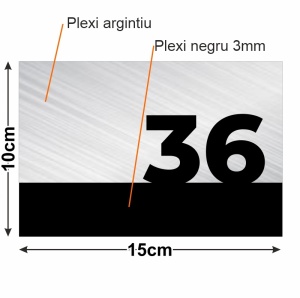 Numar de apartament 2 straturi argintiu si negru suprapus - Img 2