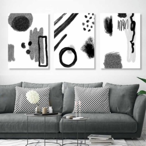 Set 3 Tablouri - Abstract black and white watercolor - Img 7