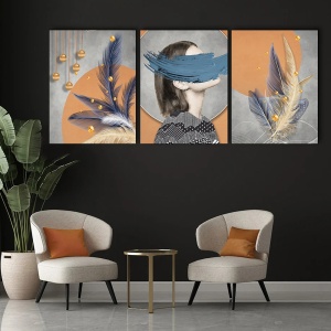 Set 3 Tablouri Canvas - Abstract mix with a modern portrait - Img 4