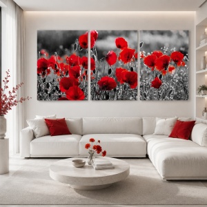 Set 3 Tablouri Canvas - Camp cu maci
