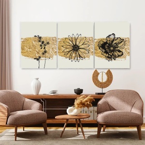 Set 3 Tablouri - Floral elements and golden patches - Img 2
