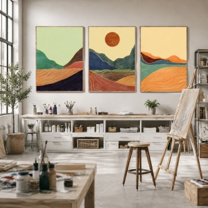 Set 3 Tablouri Golden wavy landscape - Img 1