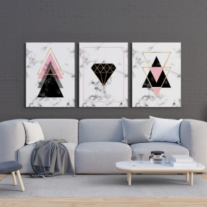 Set 3 Tablouri - Minimalist triangles on marble