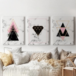 Set 3 Tablouri - Minimalist triangles on marble - Img 3