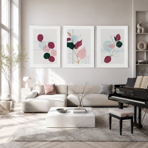 Set 3 Tablouri Pastel leaves with gold