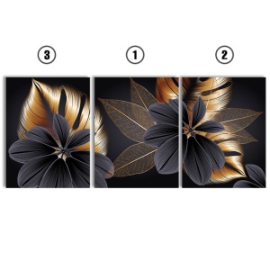 Set Tablouri Canvas - Golden And Grey Exotic Flowers - Img 2