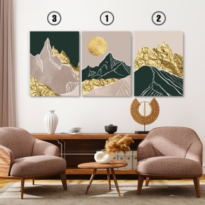 Set Tablouri Canvas - Golden Foil Abstract Mountains - Img 4