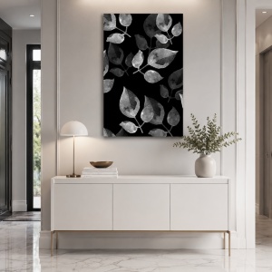 Tablou canvas - Frunze pictate pe fundal negru (Floral 055)