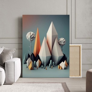 Tablou Canvas Modern Abstract - 3D Landscape with mountains and trees