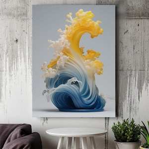 Tablou Canvas Modern Abstract - Blue and yellow spectacular foam - Img 3