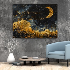 Tablou Canvas Modern Abstract - Painted golden clouds and moon