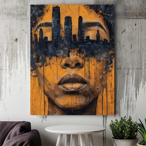 Tablou Canvas - Urban art portrait in black and orange - Img 4