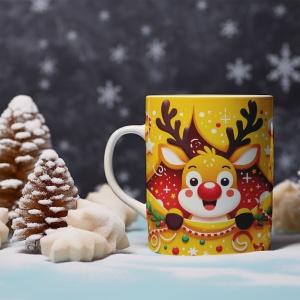 Cana De Craciun - Reindeer with Decorations on Yellow - Img 2