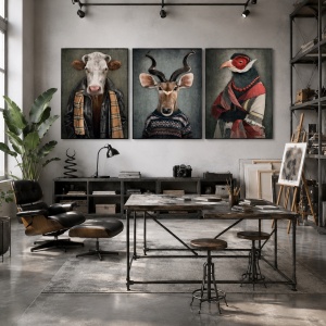 Set 3 Tablouri Canvas - Animale personificate