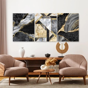 Set 3 Tablouri - Complex geometrical shapes with marble and gold - Img 2