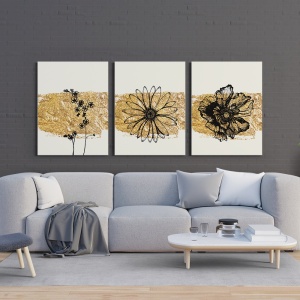 Set 3 Tablouri - Floral elements and golden patches - Img 3