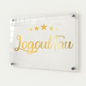 Sigla pe suport din plexiglass decupata pe contur cu autocolant 30x20cm - Img 3