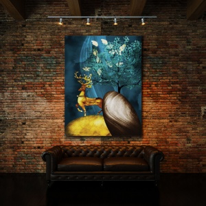 Tablou Canvas Golden Deer On The Rocks - Img 2