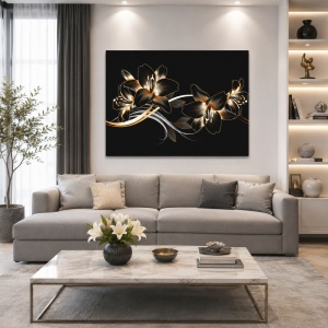 Tablou Canvas Golden Floral Swirls