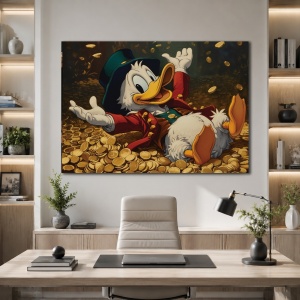 Tablou Canvas Inspirațional - Cartoonish Scrooge with Golden Coins