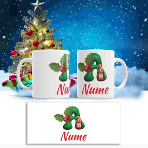 Cana De Craciun - Litere cu gnomi A (nume personalizat)