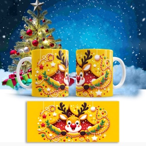 Cana De Craciun - Reindeer with Decorations on Yellow - Img 3