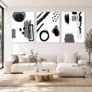 Set 3 Tablouri - Abstract black and white watercolor