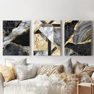 Set 3 Tablouri - Complex geometrical shapes with marble and gold - Img 3
