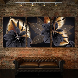 Set Tablouri Canvas - Golden And Grey Exotic Flowers - Img 4