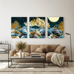 Set Tablouri Canvas - Natura Stilizata Artistic Gold And Green