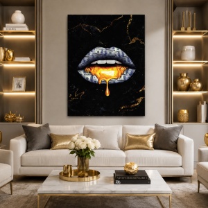 Tablou Canvas Golden Dollar Lips