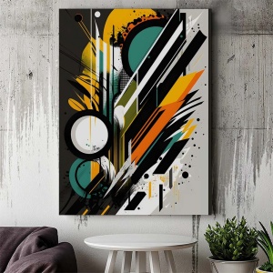 Tablou Canvas Modern Abstract - Contrasting shapes and watercolor splash - Img 3
