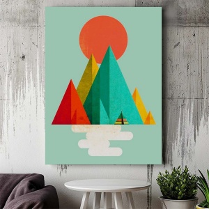 Tablou Canvas Modern Abstract - Orange sun and indian tent