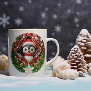 Cana De Craciun - Pinguin in buzunar cu cadouri (mesaj personalizat)