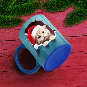 Cana De Craciun - Santa Kitten on Blue