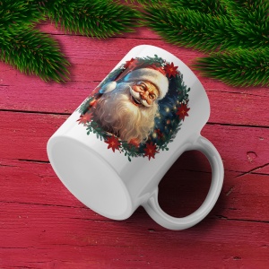 Cana De Craciun - Santa with Fluffy Hat (mesaj personalizat)