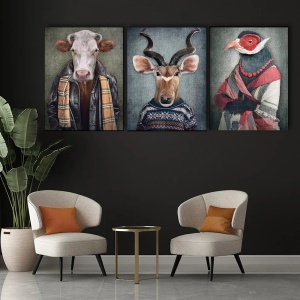Set 3 Tablouri Canvas - Animale personificate