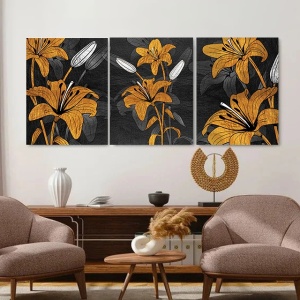 Set 3 Tablouri Canvas - Royal golden lillies - Img 3