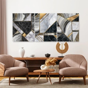 Set 3 Tablouri - Mosaic marble with golden patches